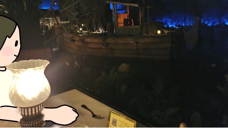 ブルーバイユーレストランは席から船が見える