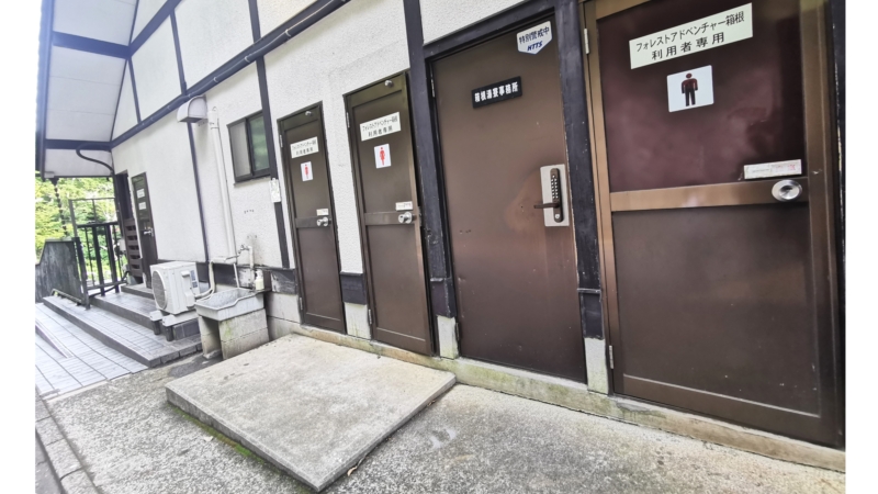 茶色いドアが並んでる。トイレと更衣室。